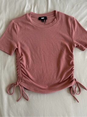 DKNY Dusty Rose Short Sleeve Ruched Side Tee